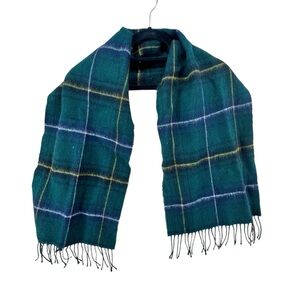 Highlander by Lochcarron of Scotland Plaid Wool Scarf Blue, green, white, yellow